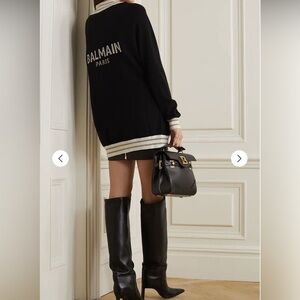 Authentic Balmain Black Cardigan with White Accents